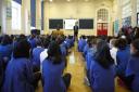South Harringay Junior School is one of the borough's most improved school and here is headteacher Ian Scotchbrook giving an assembly to pupils