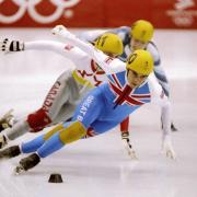 Speed skaters do 'crossovers'. Photograph: Robin Scott-Elliot/Getty Images