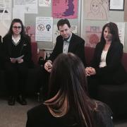 Double Dems: Nick Clegg and Lynne Featherstone talking to some Year 11 students