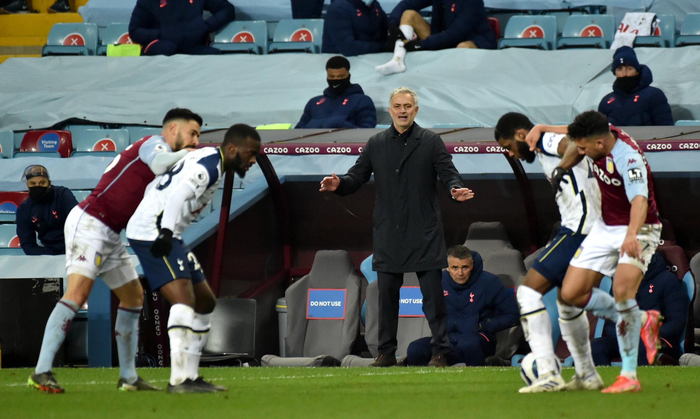 Tottenham Hotspur manager Jose Mourinho gestures from the touchline during the Premier League match at Villa Park, Birmingham. Picture date: Sunday March 21, 2021.