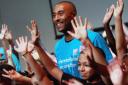 Colin Jackson with Hornsey School for Girls pupils