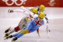 Speed skaters do 'crossovers'. Photograph: Robin Scott-Elliot/Getty Images