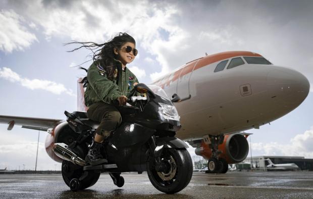 Tottenham Independent: Rei Diec, aged 7 during filming of a parody of the movie Top Gun at Luton airport as part of easyJet's nextGen recruitment campaign. Credit: PA/easyJet