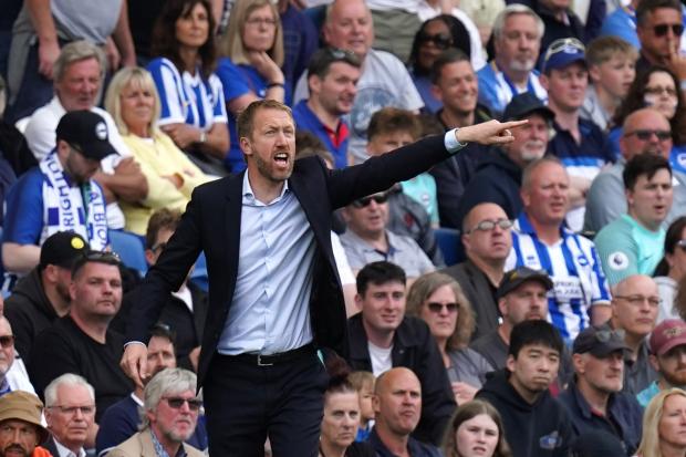 Brighton and Hove Albion manager Graham Potter gestures on the touchline during the Premier League match at The AMEX Stadium, Brighton. Picture date: Sunday May 22, 2022.