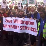 Campaigners at a march to save the Whittington's services earlier this year