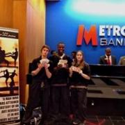 A martial arts academy gave a demonstration to a bank to launch its new foundation