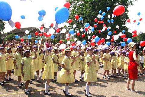 Pupils at Lyonsdown School in Richmond Road, Barnet, released red, white and blue balloons in honour of the Diamond Jubilee celebrations. 